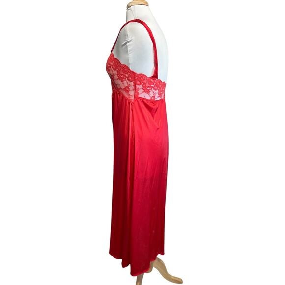Vintage Custom Made Nightgown Robe Peignoir Set Silky Nylon Red Lace M 34" Bust - Picture 7 of 9
